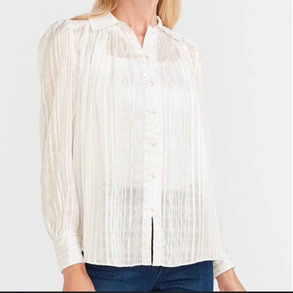 Sheer‎ ivory and gold button down shirt